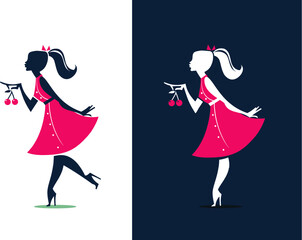 Fototapeta na wymiar Woman Silhouette with cherries - Logo Design 