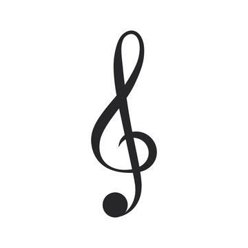 Black filled treble clef vector icon isolated on transparent background. Symbol of listening to music or any other melody or sound.