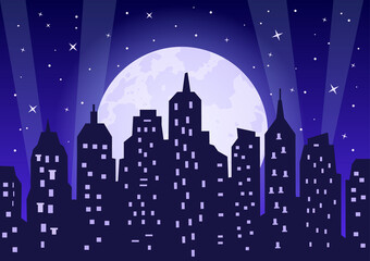 Moonlight over night city vector illustration