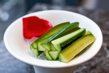 A delicious appetizer, fresh cucumber strips