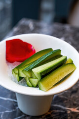 A delicious appetizer, fresh cucumber strips