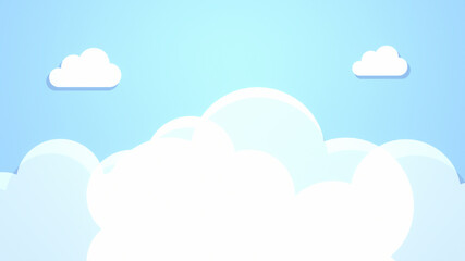 Cartoon white clouds and blue sky paper art. 3d rendering picture.