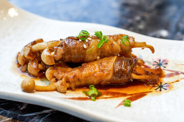 A delicious Japanese dish, Beef Roll with Enoki Mushroom