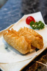 A delicious deep-fried dessert, durian crisp