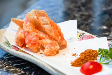 A delicious Japanese dish, fried crab stick tempura