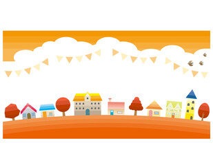 シンプルな街並みと都市の風景イラスト　ベクターイラスト　秋の景色