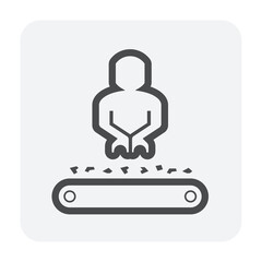 Ore sorting vector icon. Mining processing industry consist of worker, machine, equipment with conveyor belt to transport and carry raw material from quarry i.e. ore, coal and rock to factory plant.