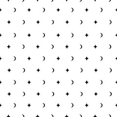 Star and moon seamless pattern on white background