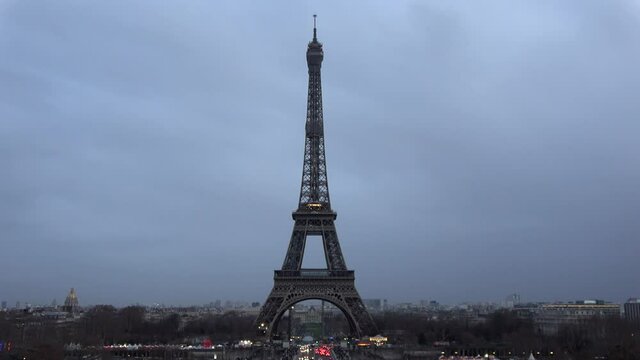 Time lapse of the Eiffel Tower is a wrought-iron lattice building on the Champ de Mars in Paris France and is named after the engineer whose company designed and built the construction 4k quality