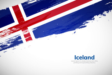 Brush painted grunge flag of Iceland country. Hand drawn flag style of Iceland. Creative brush stroke concept background