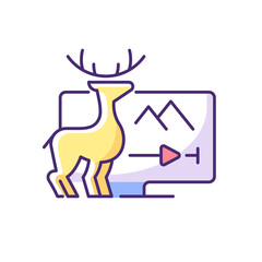 Documentaries streaming RGB color icon. Nonfiction filmmaking. Video streaming service. Fact-checked shows for education, entertainment. Non-fiction films. Isolated vector illustration