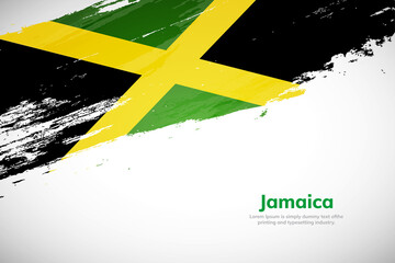 Brush painted grunge flag of Jamaica country. Hand drawn flag style of Jamaica. Creative brush stroke concept background