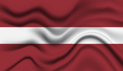 Abstract waving flag of Latvia with curved fabric background. Creative realistic waving flag of Latvia vector background