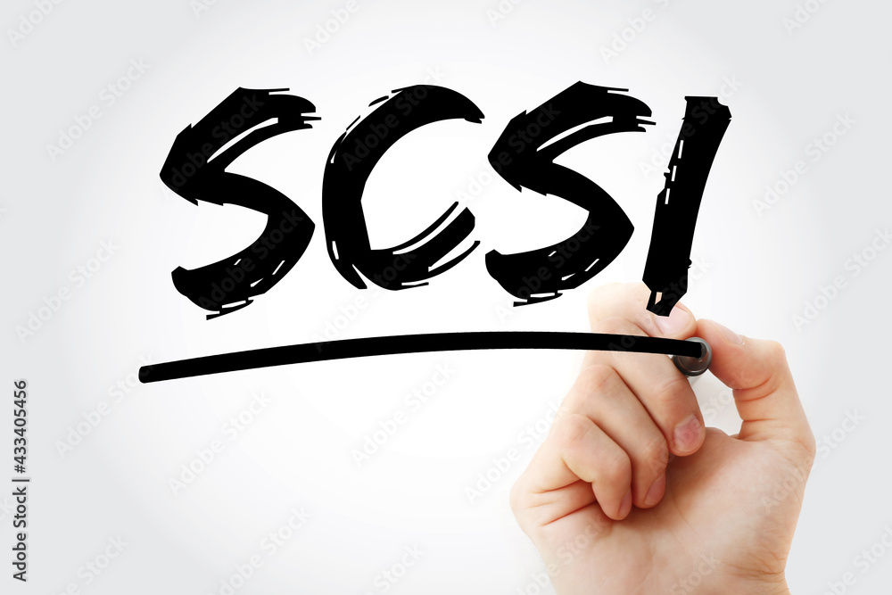 Poster scsi - small computer system interface acronym with marker, technology concept background