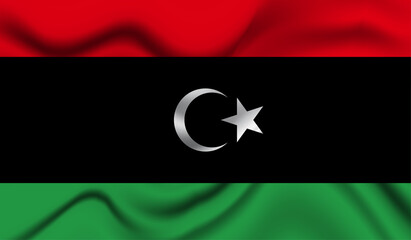 Abstract waving flag of Libya with curved fabric background. Creative realistic waving flag of Libya vector background