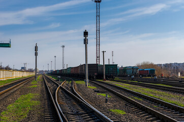 Fototapeta na wymiar railway station with standing wagons and trains