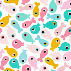 Bright seamless pattern with fish. Vector summer print. Irregular ornament