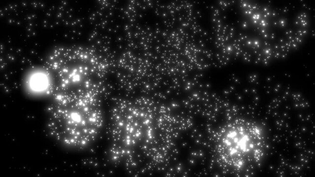 Colorless silver fireworks background. Particle sparkle explosion glow on black