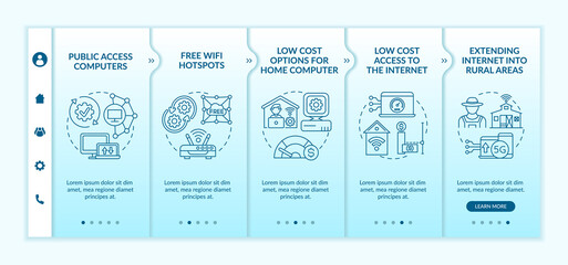 Digital inclusion measures onboarding vector template. Responsive mobile website with icons. Web page walkthrough 5 step screens. Digitalization color concept with linear illustrations