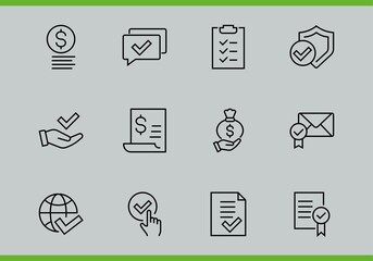 Approval Icon Set Thin Vector Icons Contains Check, Approved, Best Quality, Approval, Check Mark, Editable Stroke