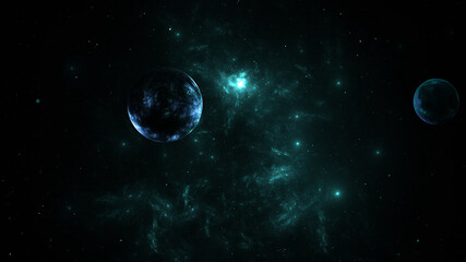 Plakat 3d effect - abstract space scene with planets