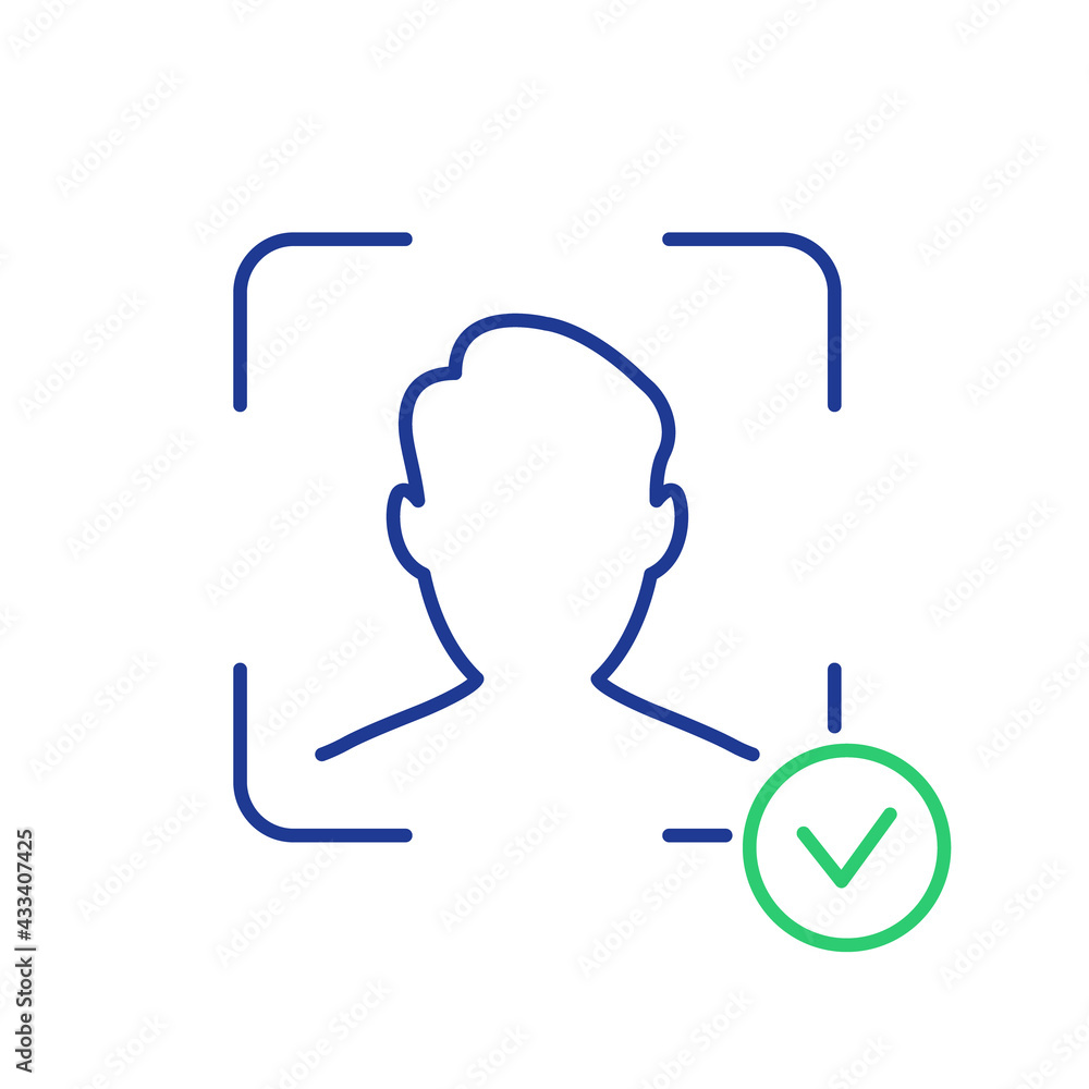 Poster face recognition and identification line icon. face id line icon. facial scan and identification. fa