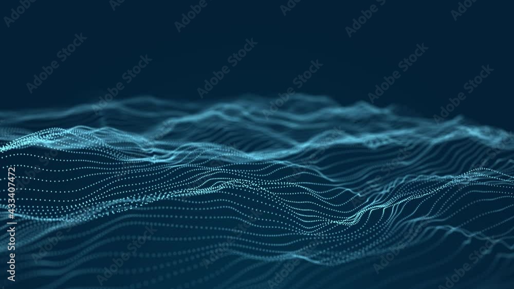 Poster Technological wave of points. Digital background. Great data visualization.. 3D Seamless loop.