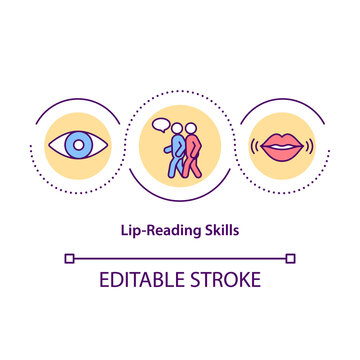 Lip-reading skills concept icon. Speechreading technique idea thin line illustration. Lips movement interpretation. Speech perception. Vector isolated outline RGB color drawing. Editable stroke