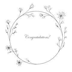 floral frame with flowers. Vector frame, congratulations on your birthday. Hand-drawn floral wreath