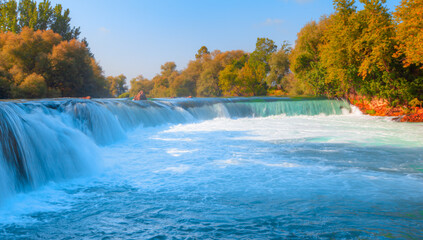 Panoramic beautiful deep forest waterfall Manavgat - Antalya, Turkey