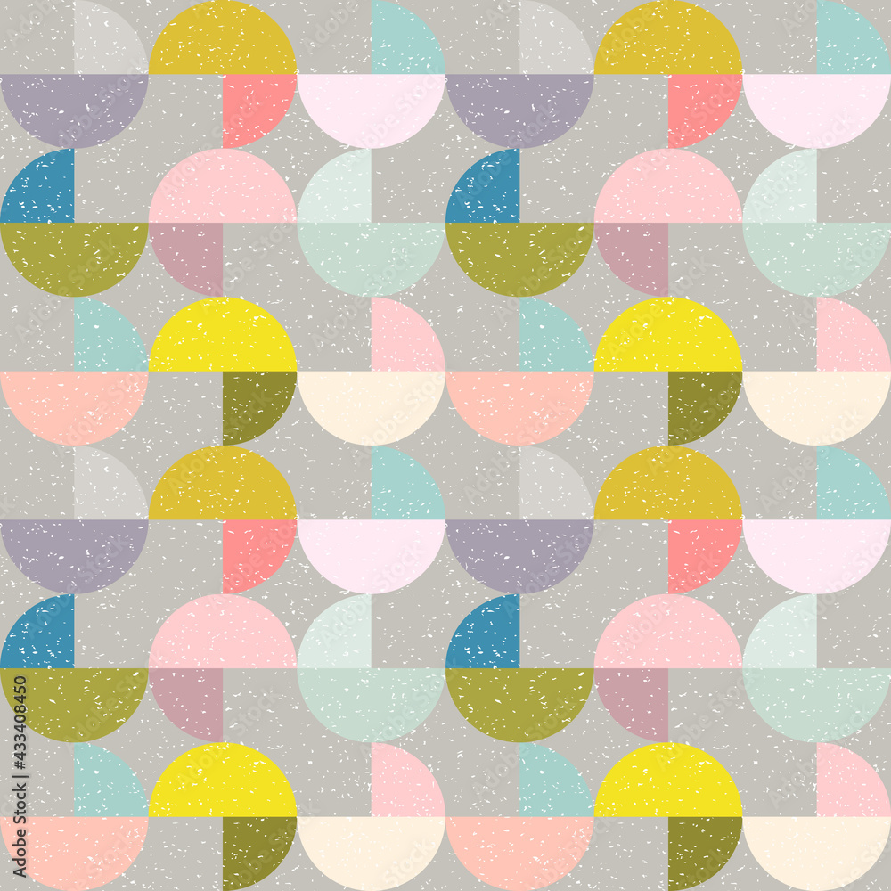 Poster modern vector abstract seamless geometric pattern with semicircles and circles in retro scandinavian