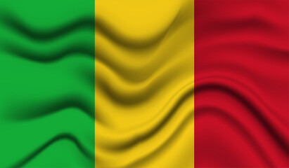 Abstract waving flag of Mali with curved fabric background. Creative realistic waving flag of Mali vector background