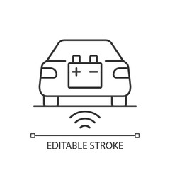 Wireless EV charging linear icon. Fueling electromobile without cable usage. Thin line customizable illustration. Contour symbol. Vector isolated outline drawing. Editable stroke