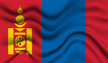 Abstract waving flag of Mongolia with curved fabric background. Creative realistic waving flag of Mongolia vector background