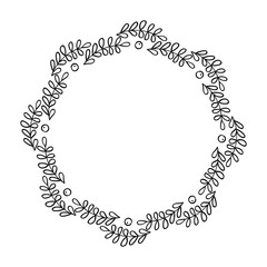 Hand drawn doodle floral frame. Simple line with the ink pen or pencil. Wedding anniversary decoration. Vector illustration