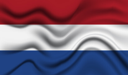 Abstract waving flag of Netherlands with curved fabric background. Creative realistic waving flag of Netherlands vector background