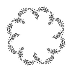 Hand drawn doodle floral frame. Simple line with the ink pen or pencil. Wedding anniversary decoration. Vector illustration