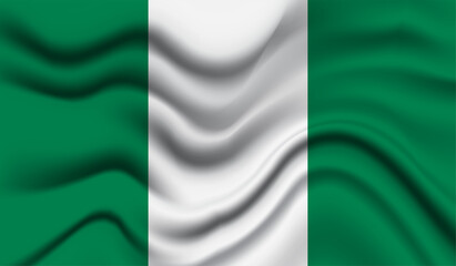 Obraz premium Abstract waving flag of Nigeria with curved fabric background. Creative realistic waving flag of Nigeria vector background