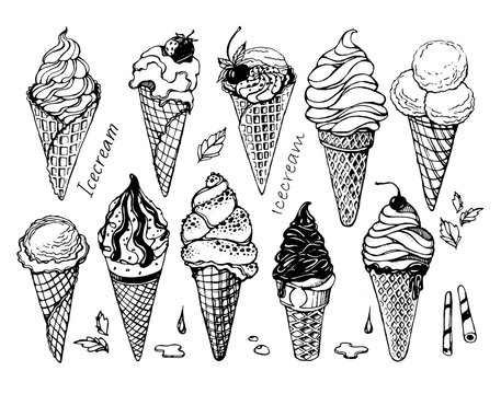 Hand drawn sketch of ice cream in color isolated Vector Image-anthinhphatland.vn
