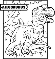 prehistoric dinosaur allosaurus, coloring page, outline illustration