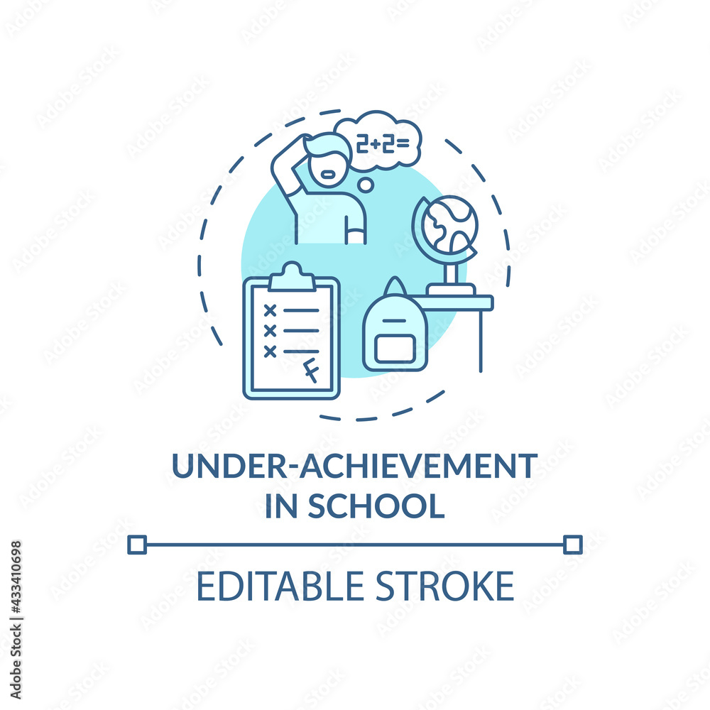 Poster under achievement at school blue concept icon. student failing class grades. self control problem id