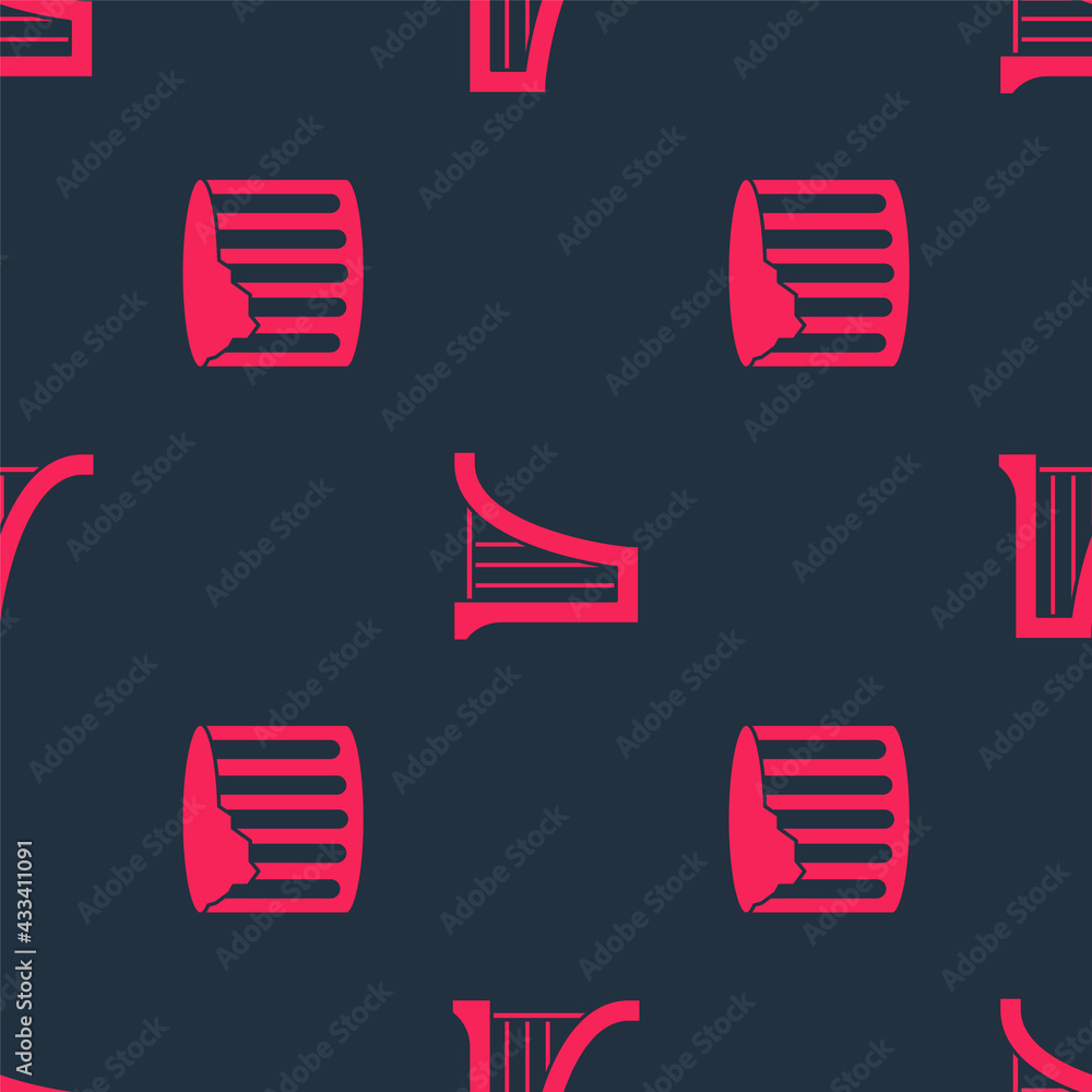 Poster Set Ancient column and Harp on seamless pattern. Vector