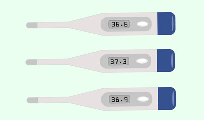 Set of electronic thermometers with different   points, healthcare and medicine concept , flat vector illustration