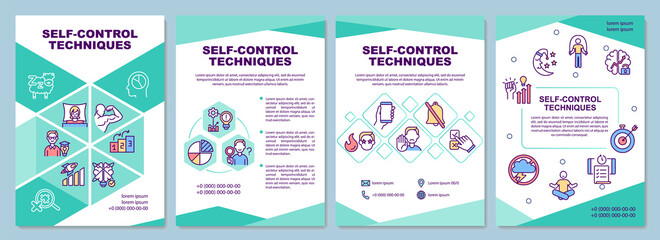 Self control techniques brochure template. Work life harmony. Flyer, booklet, leaflet print, cover design with linear icons. Vector layouts for presentation, annual reports, advertisement pages