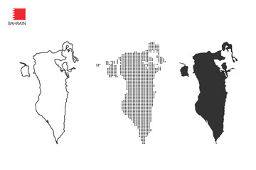3 versions of Bahrain map city vector by thin black outline simplicity style, Black dot style and Dark shadow style. All in the white background.