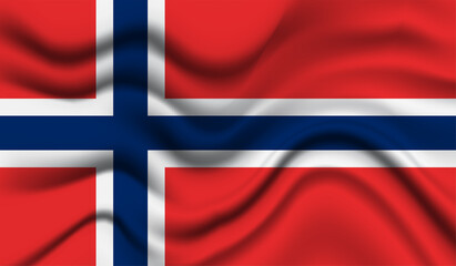 Fototapeta premium Abstract waving flag of Norway with curved fabric background. Creative realistic waving flag of Norway vector background