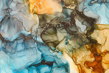 Natural  luxury abstract fluid art painting in alcohol ink technique. Tender and dreamy  wallpaper. Mixture of colors creating transparent waves and golden swirls. For posters, other printed materials