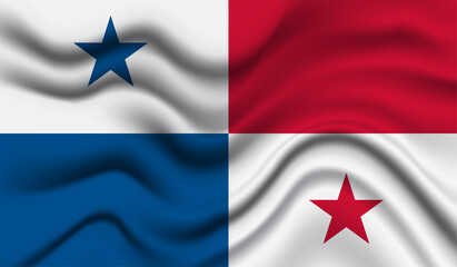 Abstract waving flag of Panama with curved fabric background. Creative realistic waving flag of Panama vector background
