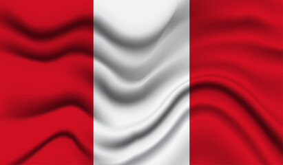 Abstract waving flag of Peru with curved fabric background. Creative realistic waving flag of Peru vector background