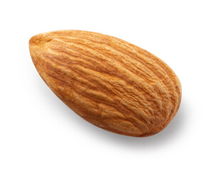 Almond nut isolated. Almond on white background. Top view. With clipping path. Full depth of field.